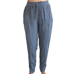 Flax Pants Tapered Leg Blue Lagenlook Casual Hippie Linen Tie Waist Size Small